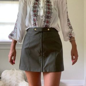 Faux Leather Skirt - olive green with zipper